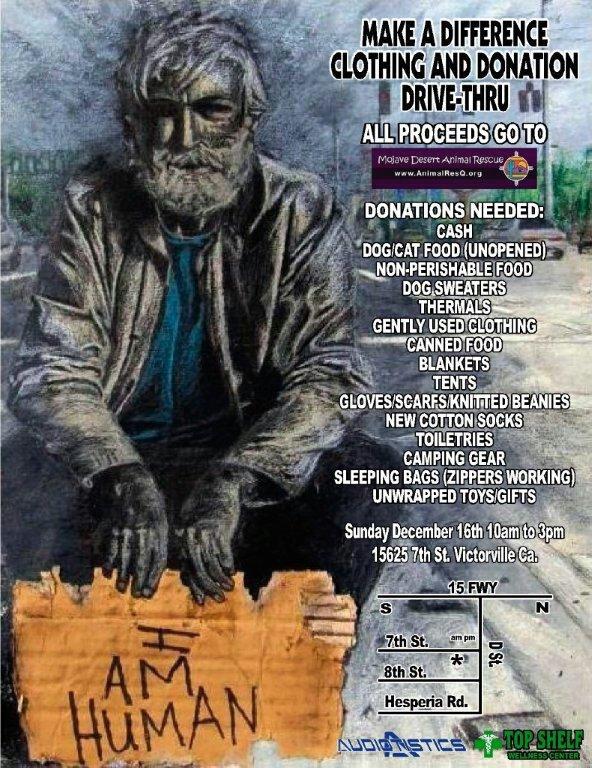 audiotistics drive - Make a Difference - Donate sleeping bags, clothing, canned food, pet supplies and more!